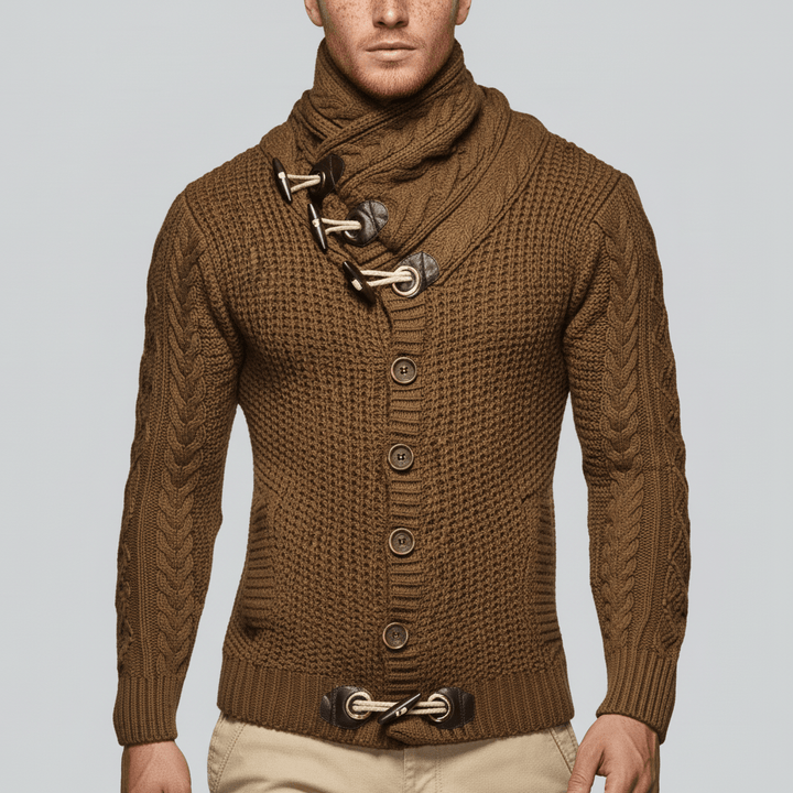 Nicholas Herren Grobstrick-Cardigan, lässiger Langarm-Stil mit Stehkragen für Herbst-Winter.