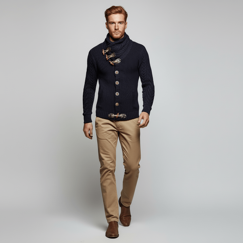 Gefalteter Herren Grobstrick-Cardigan Nicholas, bereit für stilvolle Casual-Looks.