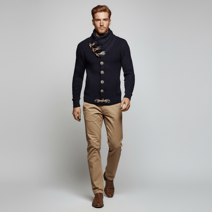 Gefalteter Herren Grobstrick-Cardigan Nicholas, bereit für stilvolle Casual-Looks.