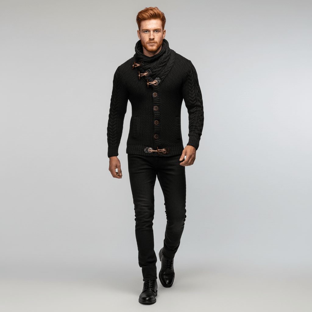 Warmer Herren Langarm-Cardigan (Grobstrick) für gemütlichen Komfort im Herbst und Winter.