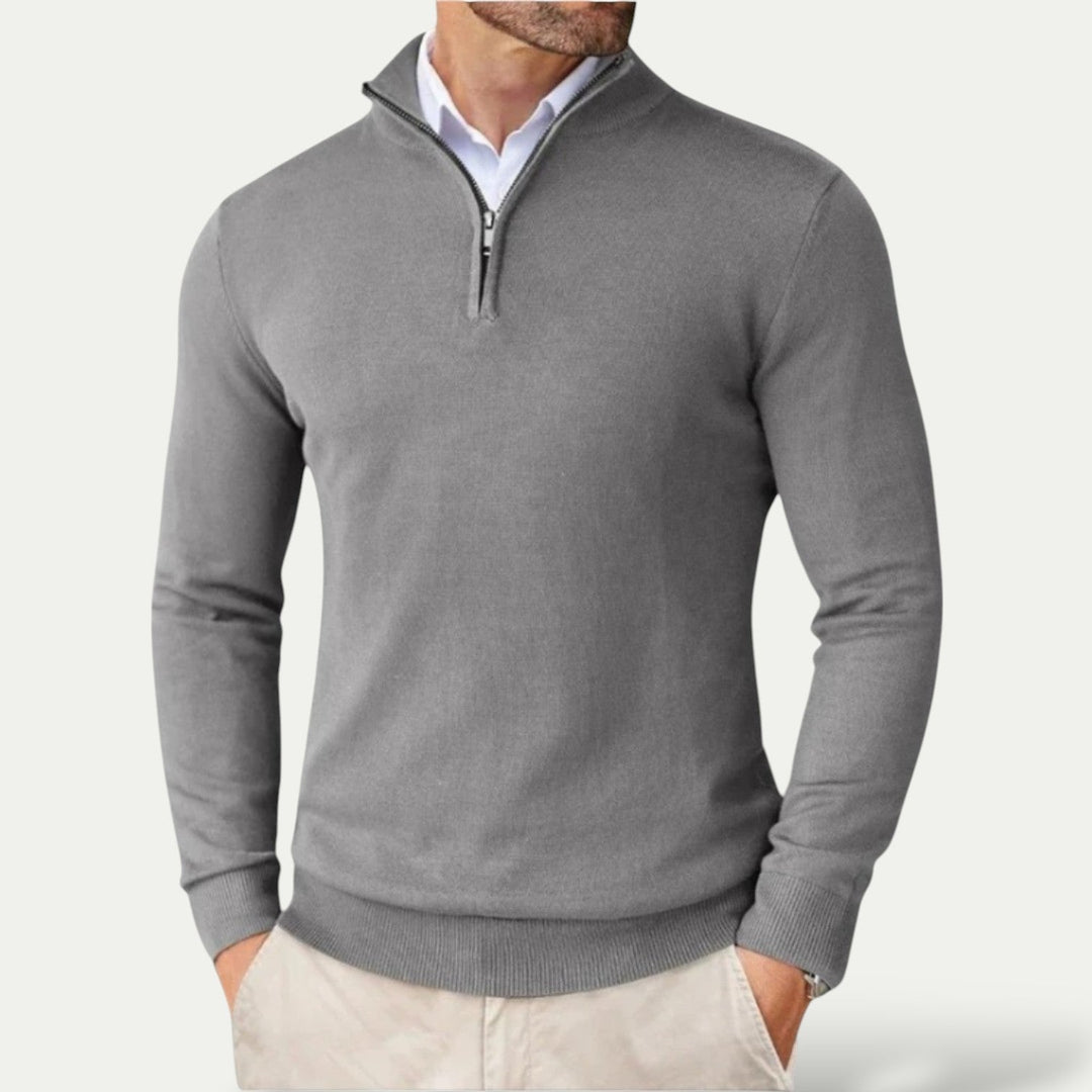 Herren Langarm Pullover mit praktischem Halbzipper, bequem und stilvoll, ideal für Herbst- und Wintermode.