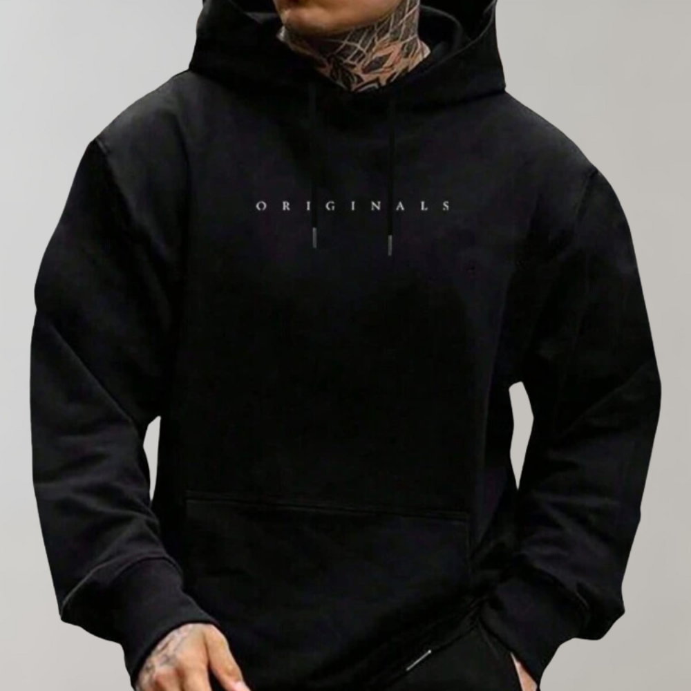 Komfortabler Herren Kapuzenpullover in Dunkelblau. Lässiges Oberteil für Herrenmode, entspannt und modern, perfekt für jeden Tag.