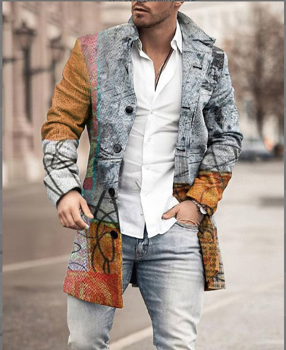 Mann trägt moderne karierte Herrenjacke, winddicht. Perfekte Herbstjacke für stilvollen Casual-Look.