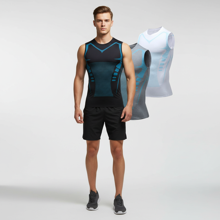 Figurformendes Herren Kompressionsshirt ärmellos für Sport, unterstützt Muskeln & korrigiert die Haltung.