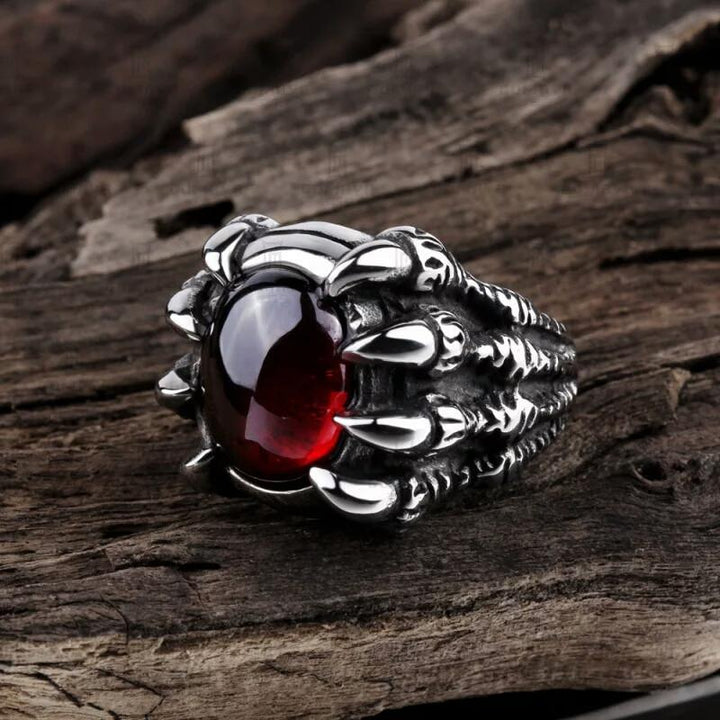 Vielseitiger Herrenring "Kralle" aus hochwertigem Edelstahl, mit farbigem Stein; trendiger Herrenschmuck.