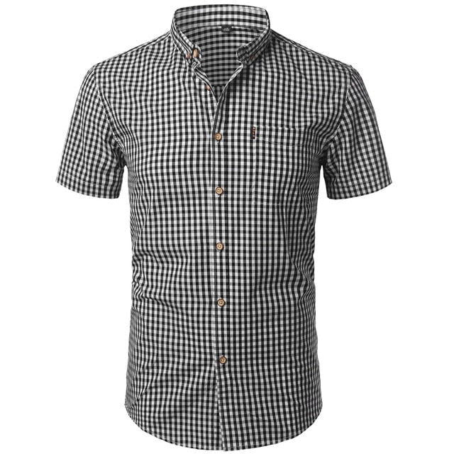Pflegeleichtes Herren Business Casual Kurzarmhemd kariert, ideal für stilvolle Büro- und Freizeit-Outfits.