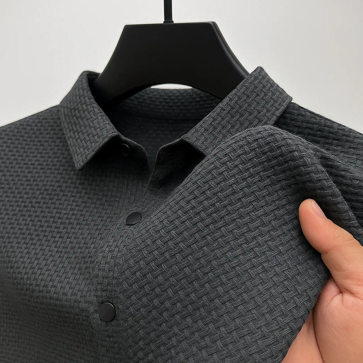 Blaues Herren Kurzarm Poloshirt Oliver, komfortables Oberteil mit Strukturmuster für Herren.