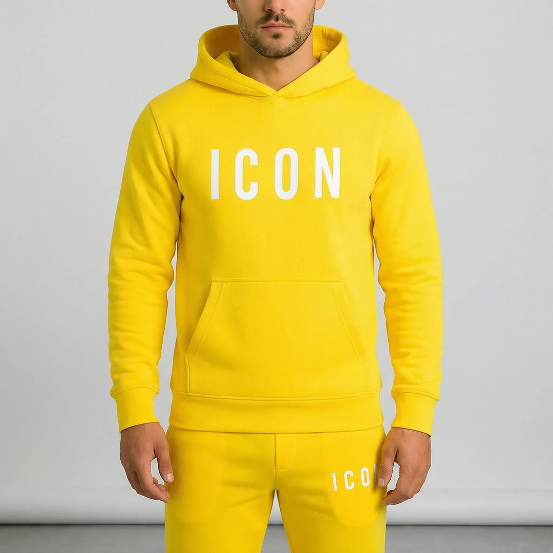 Kuscheliges Herren Set mit Hoodie und Jogginghose in Schwarz, ideal für Herbstmode und Entspannung.