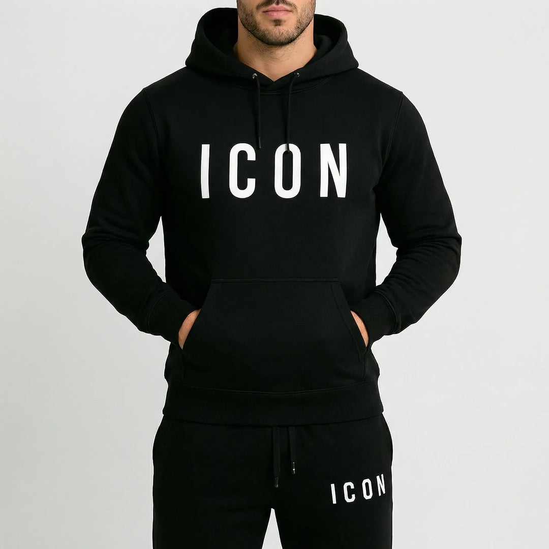 Stylisches Herren Loungewear Set mit bequemem Hoodie und Jogginghose in Schwarz für Freizeit.