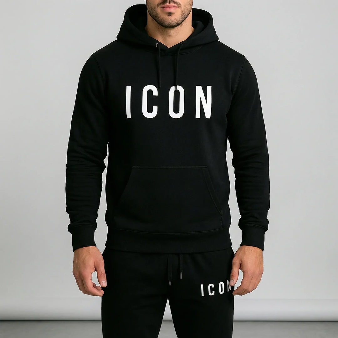 Herren Herbstmode: Komfortables Hoodie und Jogginghose Set Callum in Schwarz für entspannte Tage.