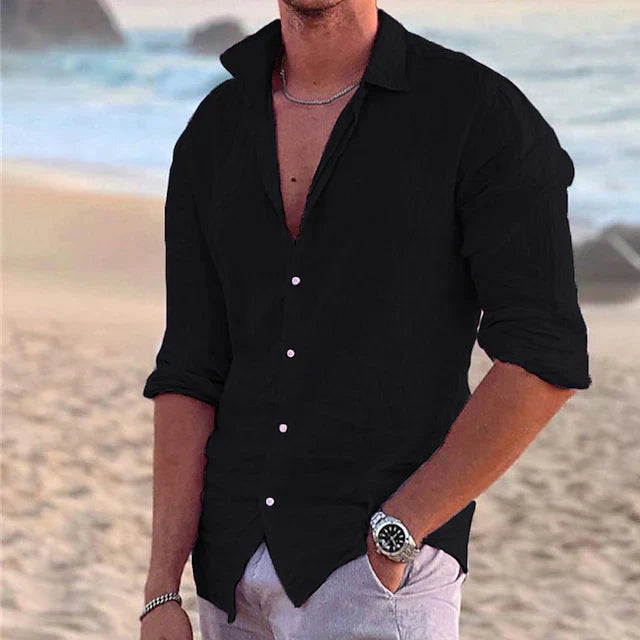 Komfortables & stilvolles Herren Langarmhemd aus Leinen, ideal als Sommer-Freizeithemd oder Business Casual.