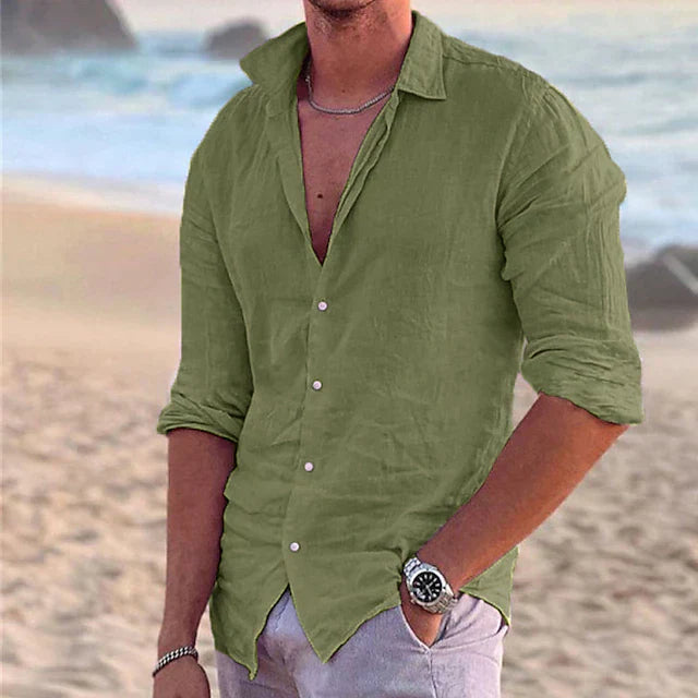 Herren Langarm Leinenhemd für den Sommer, bequem und elegant. Perfekt als Freizeit- oder Businesshemd.