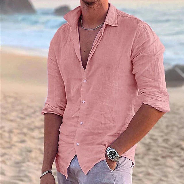 Durchgeknöpftes Herren Langarmhemd aus Leinen, stilvoll & komfortabel. Ideal als Business Casual Hemd.