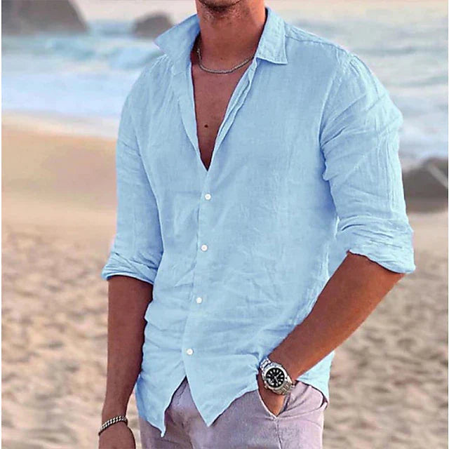 Vielseitiges Herren Langarmhemd, Leinen-Look. Stilvolles Freizeit- oder Business Casual Hemd für den Sommer.