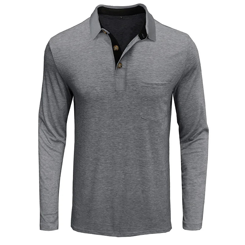Atmungsaktives Herren Langarm-Polo Matteo, bietet hohen Komfort, perfekt für Frühling, Herbst und Freizeit.