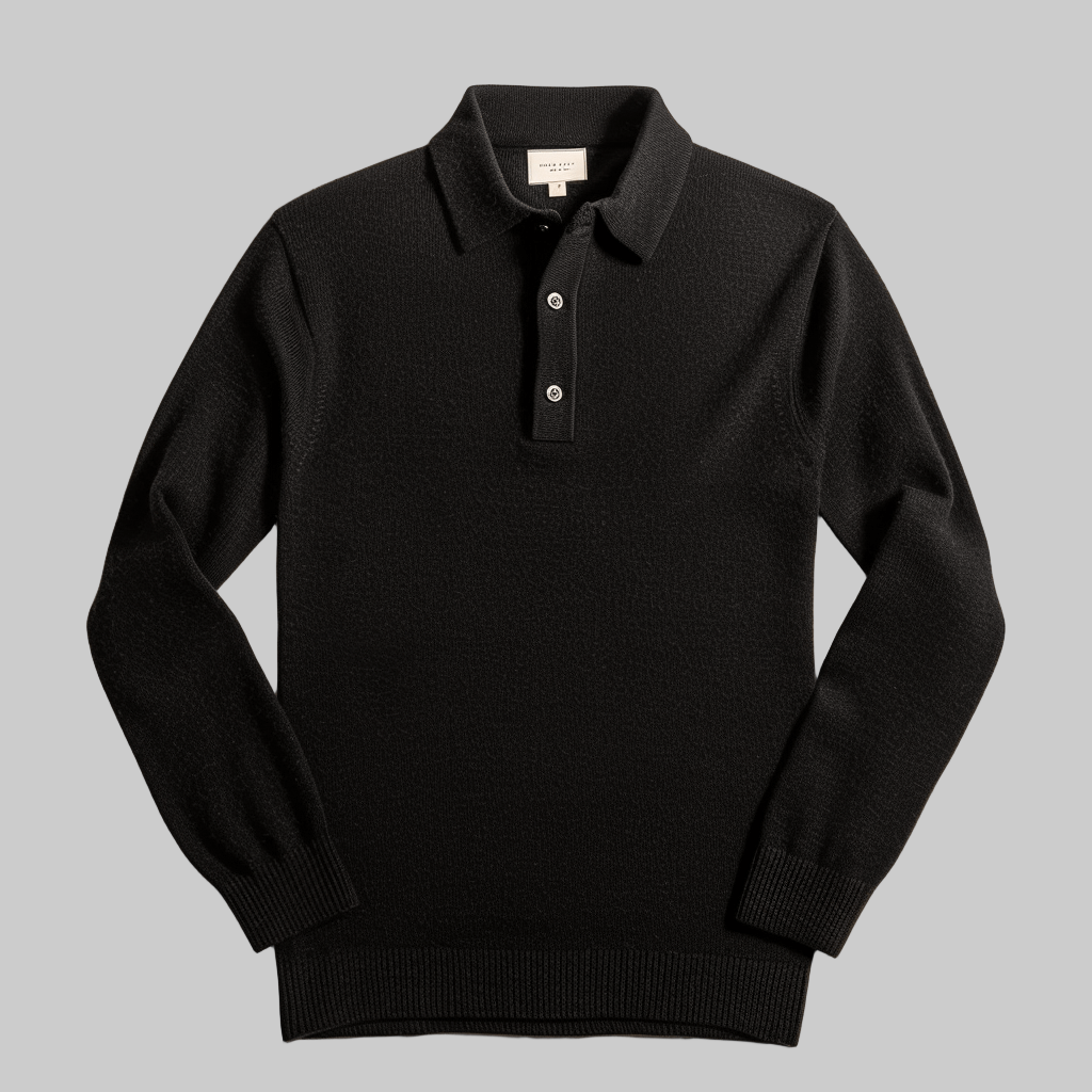 Vielseitiger Herren Feinstrick Polo-Pullover mit langen Ärmeln für eleganten Casual-Stil und Büro.