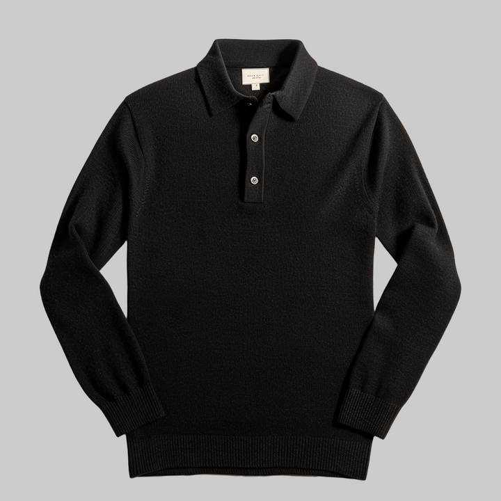 Vielseitiger Herren Feinstrick Polo-Pullover mit langen Ärmeln für eleganten Casual-Stil und Büro.
