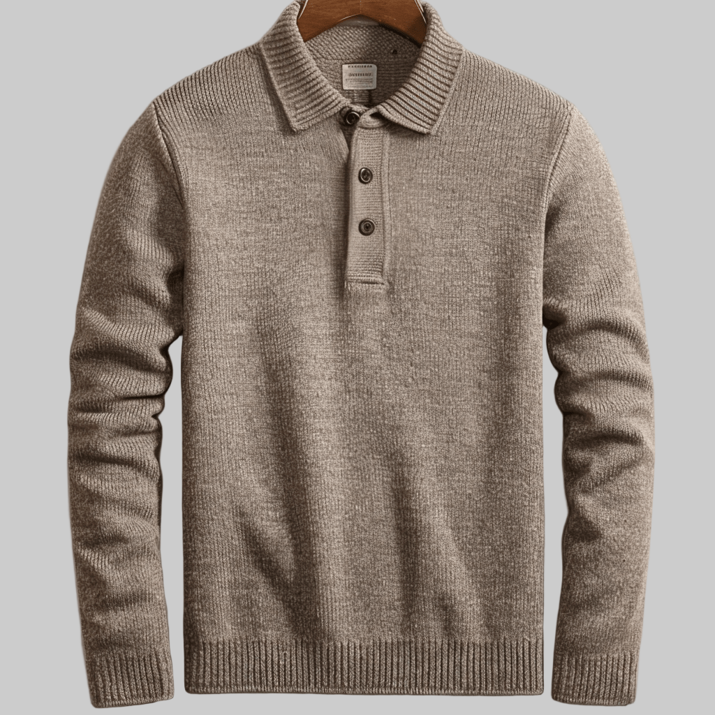 Eleganter Herren Langarm Polo-Pullover 'James' in Feinstrick, perfekt für mühelosen und bequemen Stil.