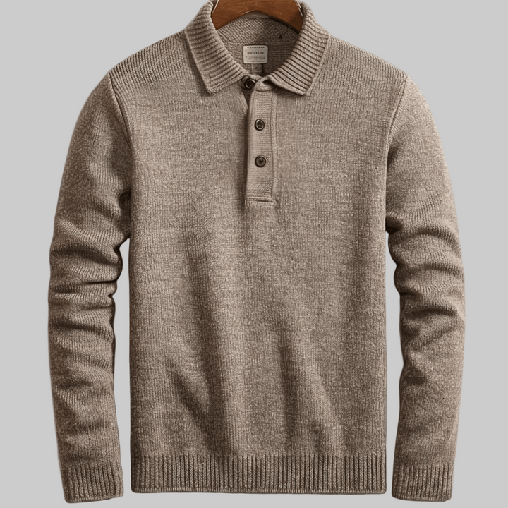 Eleganter Herren Langarm Polo-Pullover 'James' in Feinstrick, perfekt für mühelosen und bequemen Stil.