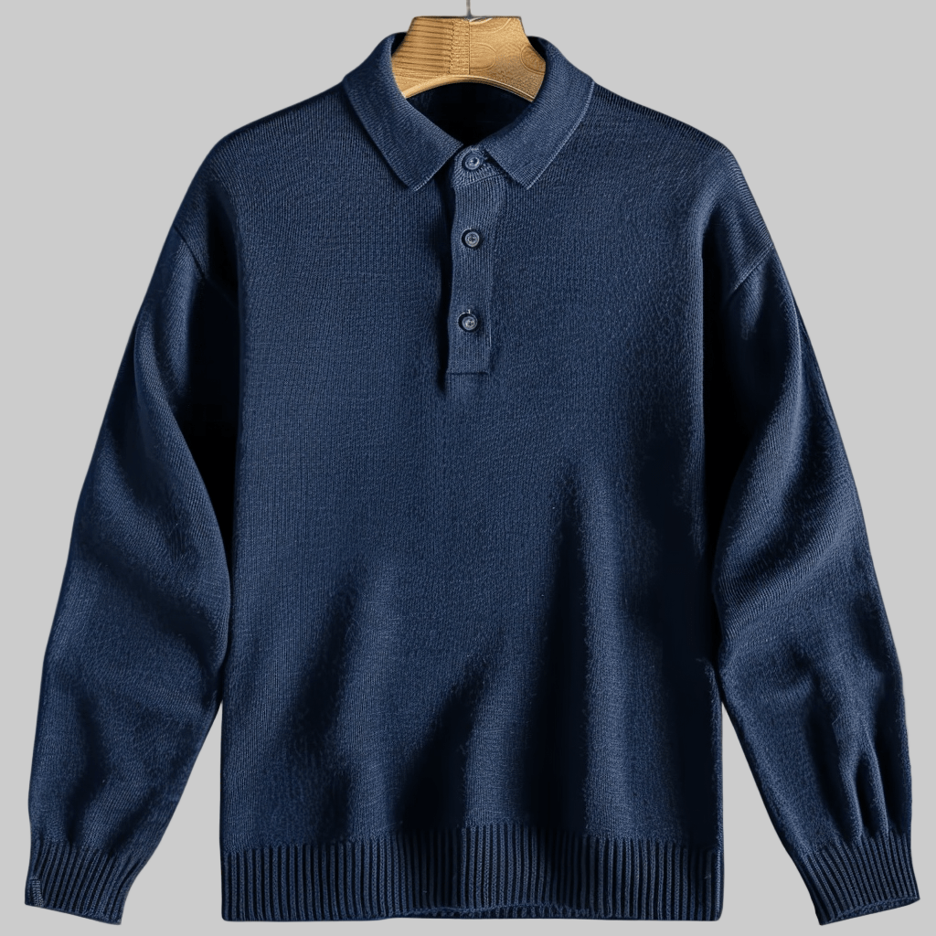 Herren Langarm Strickpullover mit Polo-Kragen, passend für smarte Casual-Outfits und Business-Anlässe.