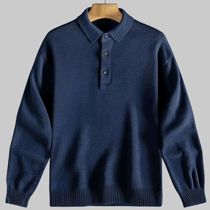 Herren Langarm Strickpullover mit Polo-Kragen, passend für smarte Casual-Outfits und Business-Anlässe.