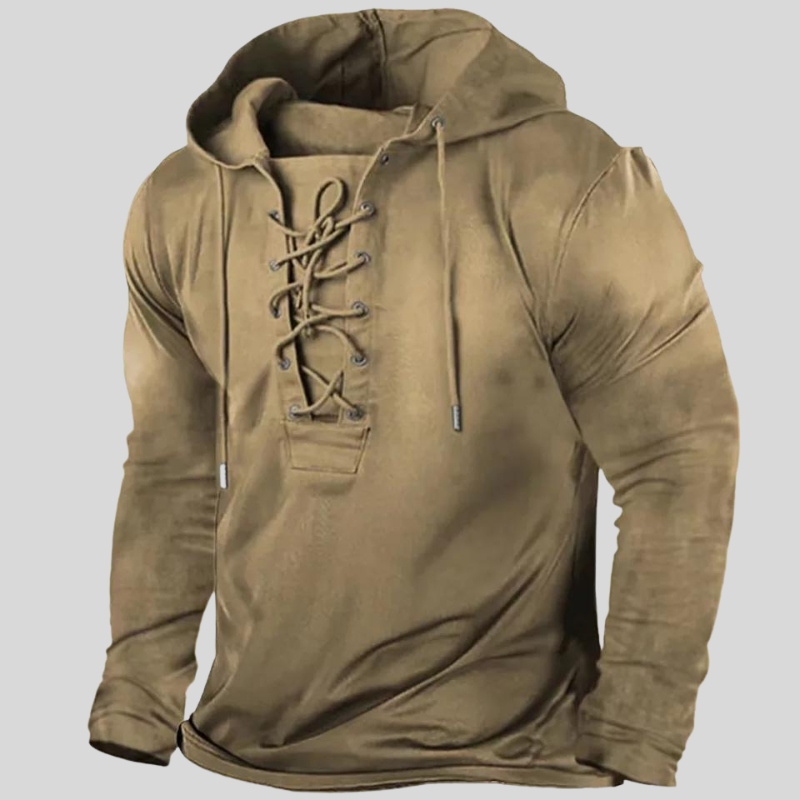 Lässiger Herren Schnürpullover, langärmlig, im rustikalen Stil; ideal für Freizeit im Herbst/Winter.