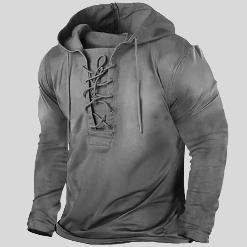 Modischer Herren Schnürpullover mit langen Ärmeln, rustikalem Design und hohem Tragekomfort für Männer.