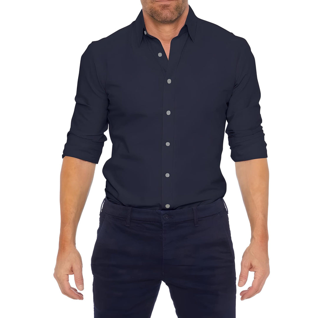 Herren-Langarmhemd knitterfrei mit Reißverschluss, stilvoll für Business Casual und Freizeit.