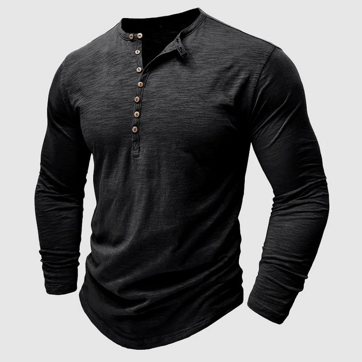 Herren Langarmshirt, marineblau, unter einer Jacke getragen, vielseitiges Oberteil für lässige Herrenmode.