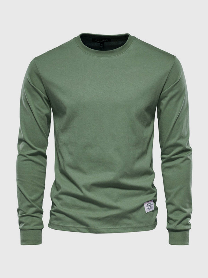 Komfortables Herren Langarmshirt mit Rundhals in Blau. Ideal für Frühling & Herbst, weich & atmungsaktiv.