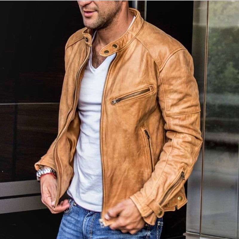 Herren-Lederjacke Leandro, wetterfest & stilvoll. Ideal für Herbst & Frühling, schützt vor Wind und Wetter.