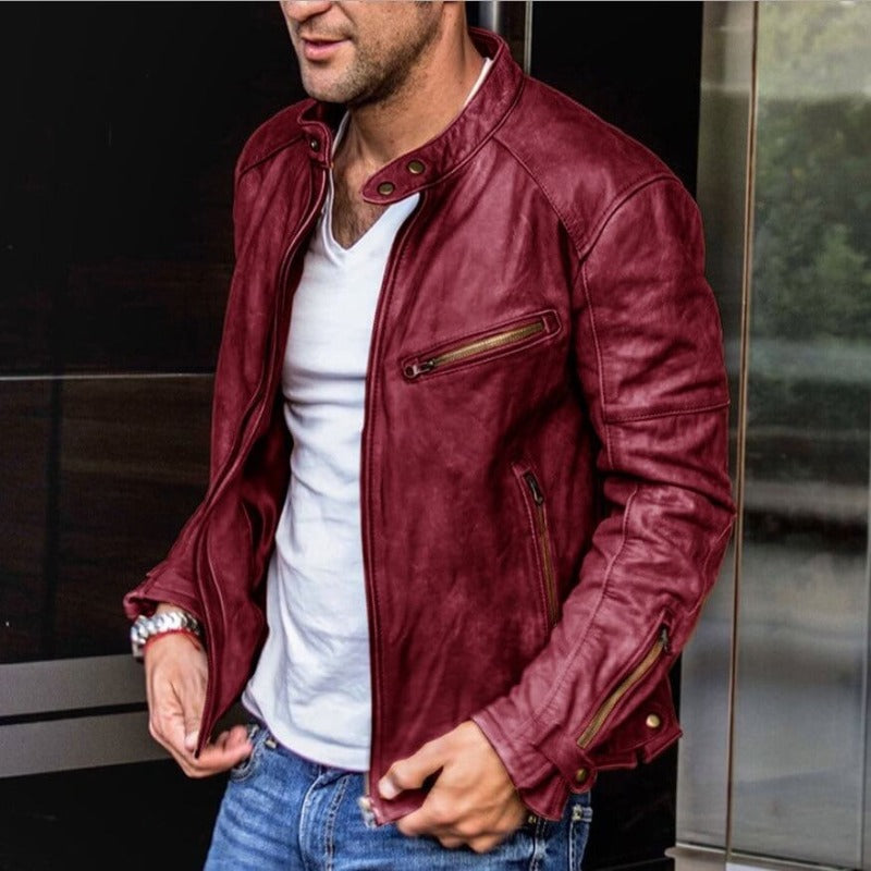 Elegante Herren-Lederjacke Leandro als wetterfeste Übergangsjacke. Perfekt für stilvolle Herbst- und Frühlings-Looks.