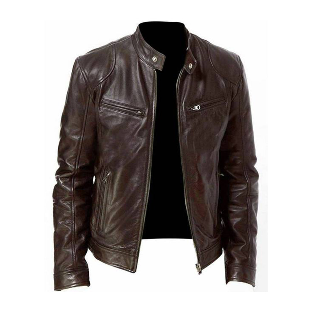 Moderne Herren Lederjacke, winddicht und vielseitig. Perfekte Herbstjacke für einen stilvollen Casual-Look.