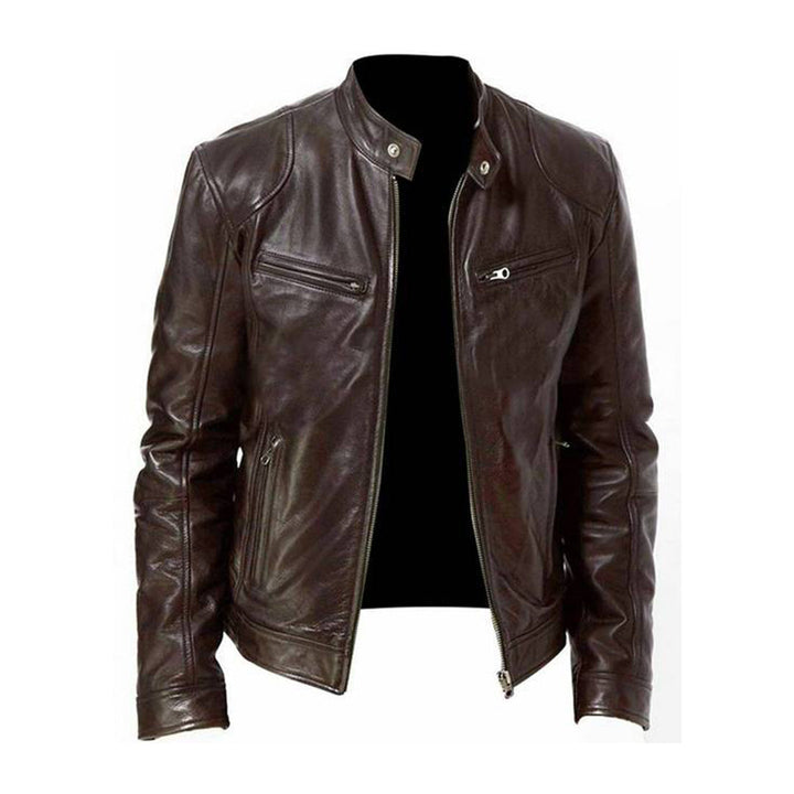 Moderne Herren Lederjacke, winddicht und vielseitig. Perfekte Herbstjacke für einen stilvollen Casual-Look.