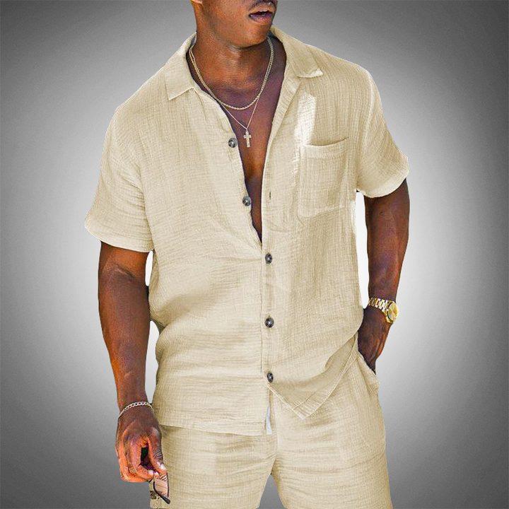 Luftiges Herren Leinen Set, zweiteiliger Leinenanzug, idealer Sommer-Look für entspannte Tage & warme Temperaturen.