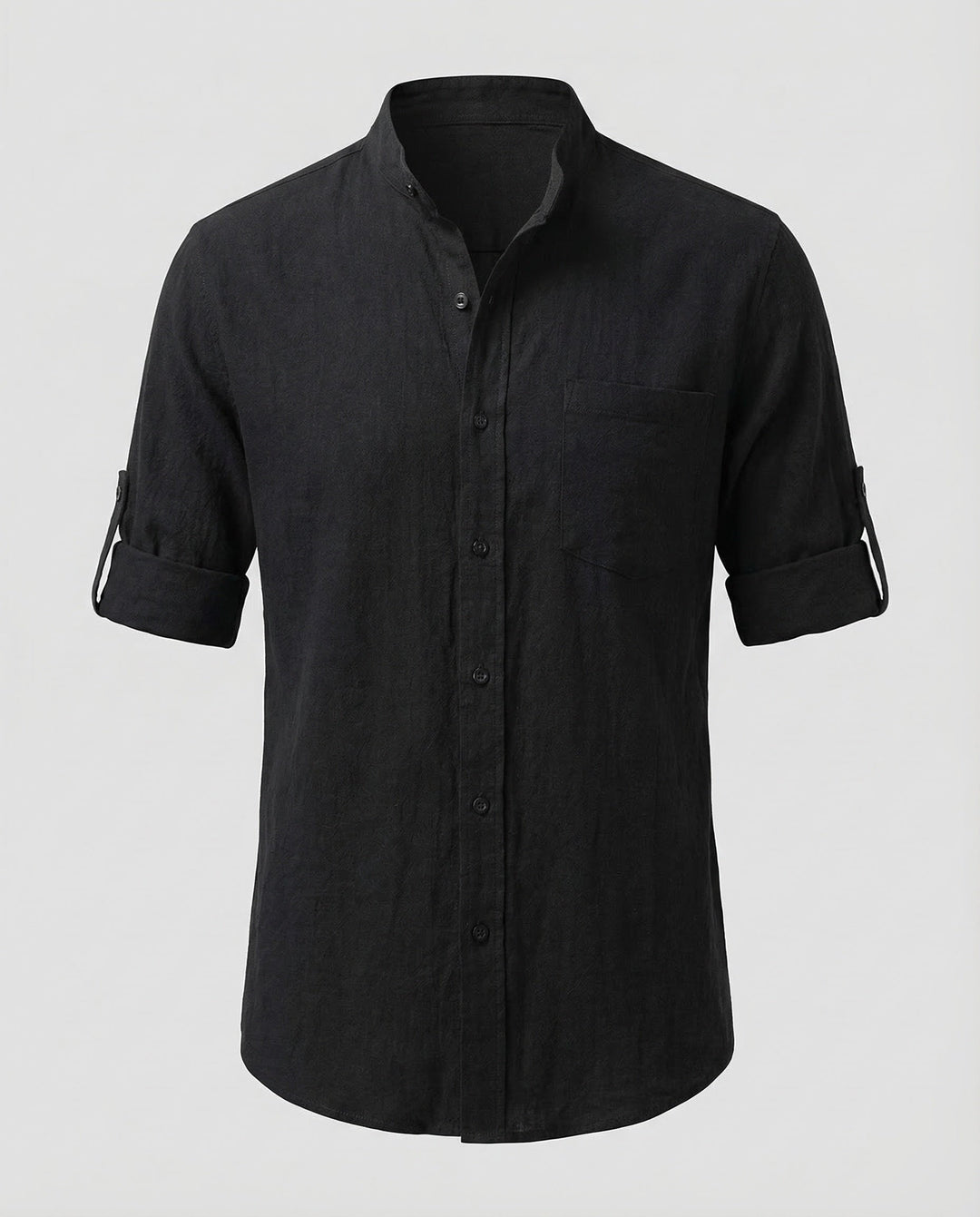 Elegantes Herren Leinenhemd mit Stehkragen, leicht & atmungsaktiv für Sommer- & Freizeitanlässe, Herrenmode.