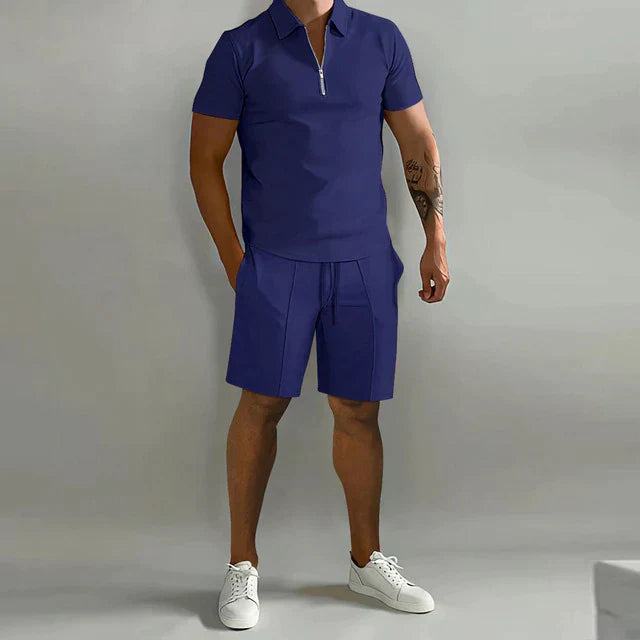 Herren Luxus Poloshirt & Shorts Sommerset. Eleganter Zweiteiler, bequem für Freizeit, Urlaub und Strandmode.