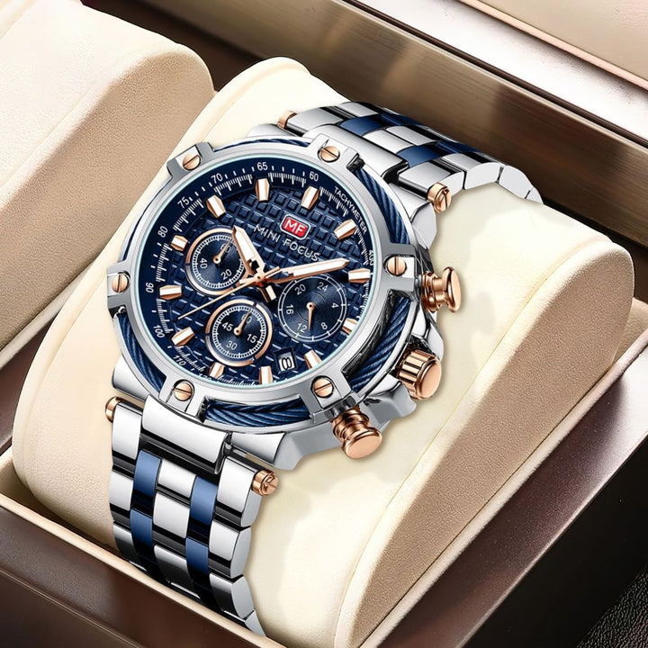 Herren Marine Armbanduhr mit elegantem Edelstahlgehäuse & klassischem Lederarmband.