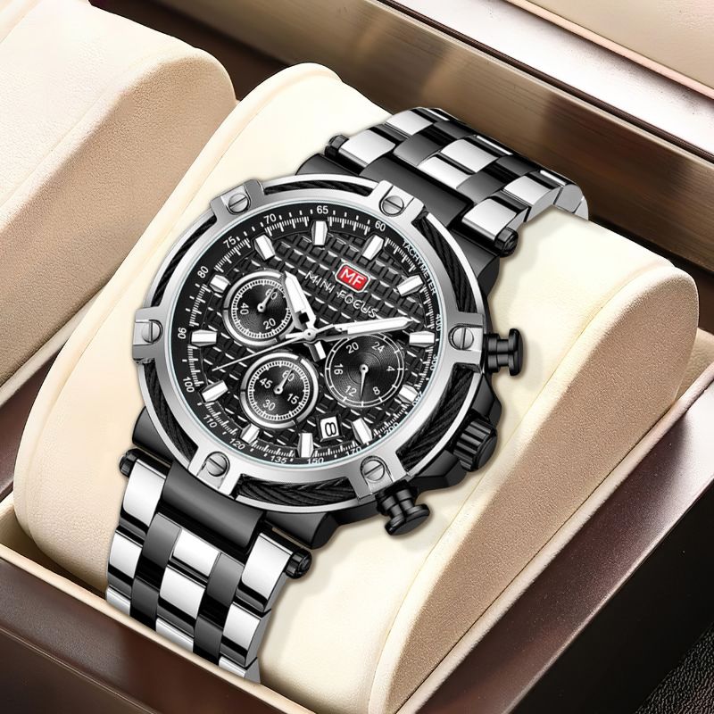 Dynamische Aufnahme der Herren Marineuhr, symbolisiert Eleganz & Präzision.