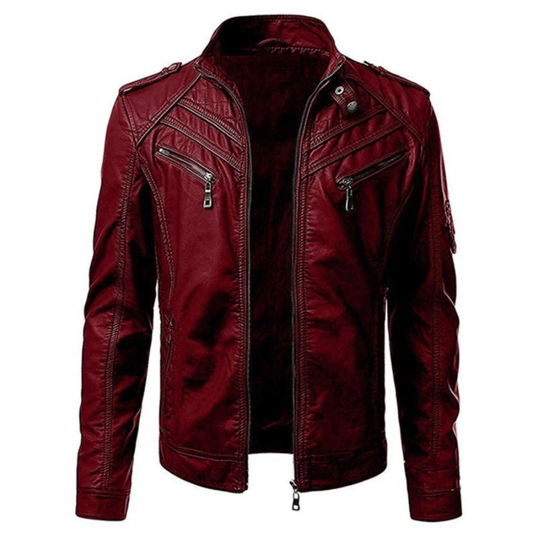 Vollansicht der Herren Bikerjacke, moderner Schnitt, bequeme Passform, vielseitige Freizeitjacke.
