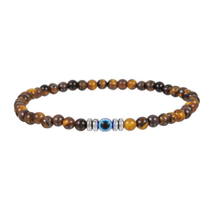 Maskulines Natursteinarmband aus Tigerauge & Onyx mit Böse-Auge Schutzperle, sehr edel.