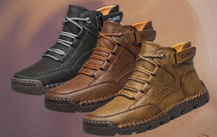 Seitenansicht Orthopädischer Herren Wanderschuhe, stabilisierende Schnürung & robustes Design.