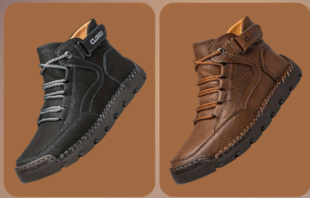 Herren Orthopädische Wanderstiefel in Aktion, ideal für Outdoor-Abenteuer & lange Spaziergänge.