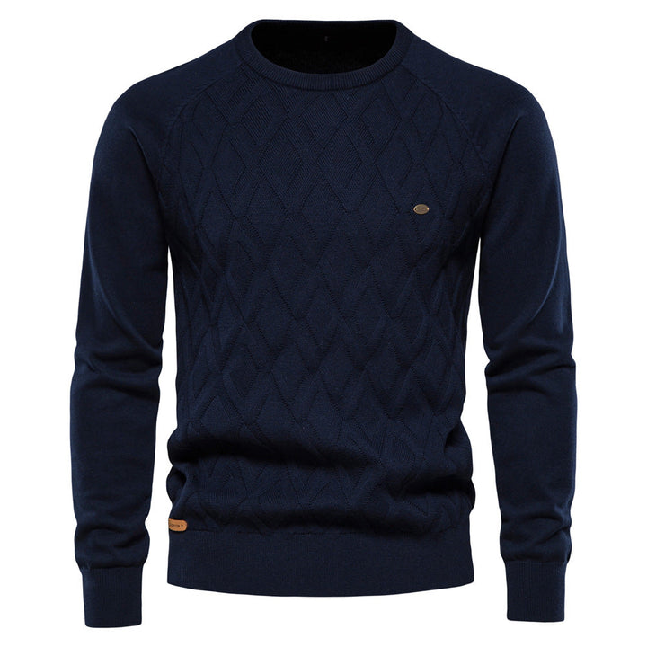 Herren Oxford Pullover mit feiner Textur. Moderner Langarm-Pullover, ideal für vielseitige Winter- und Freizeitlooks.