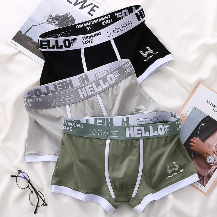 Detailansicht des elastischen Bundes der komfortablen Premium Herren Boxershorts mit Logo.