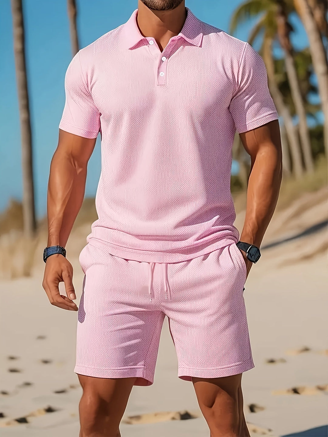 Stilvolles Herren Freizeitset: bequemes Polo & Shorts für den Sommer. Ideal für Freizeit & Urlaub.