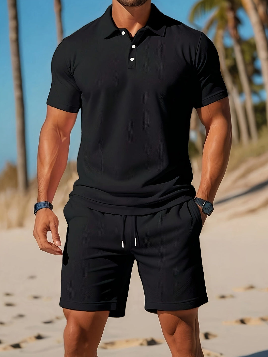 Modernes Herren Freizeitset, Polo & Shorts, bequem & stilvoll für den Sommer. Perfekt für Männer.