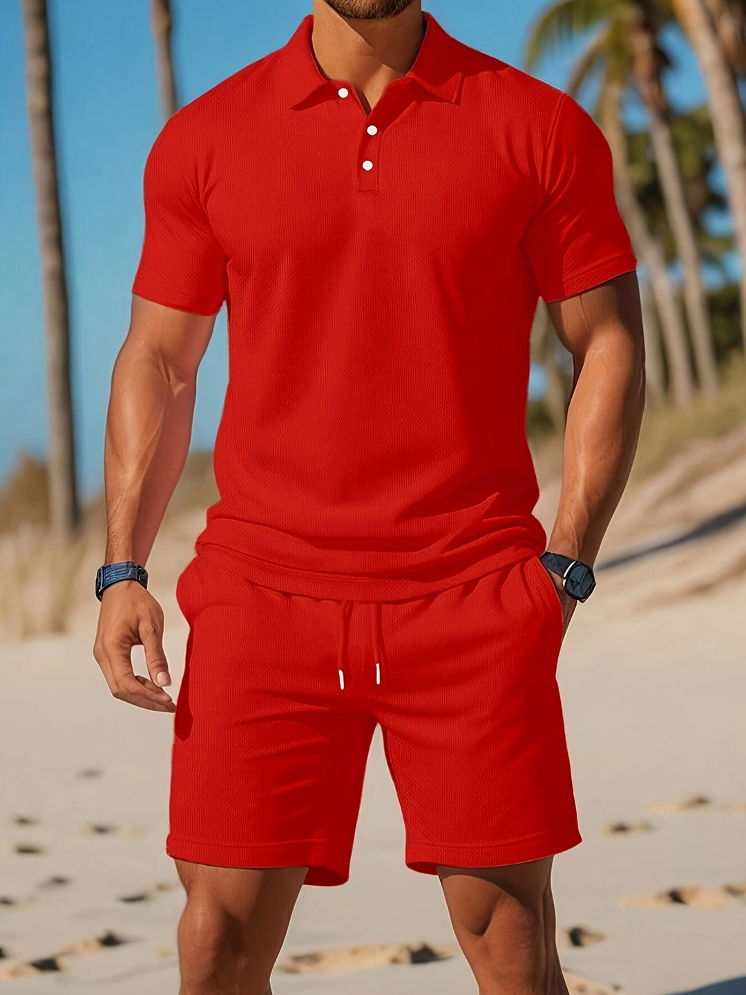 Komfortables Herren Poloshirt & passende Shorts im Set. Ideal für Strand, Urlaub & Freizeit im Sommer.