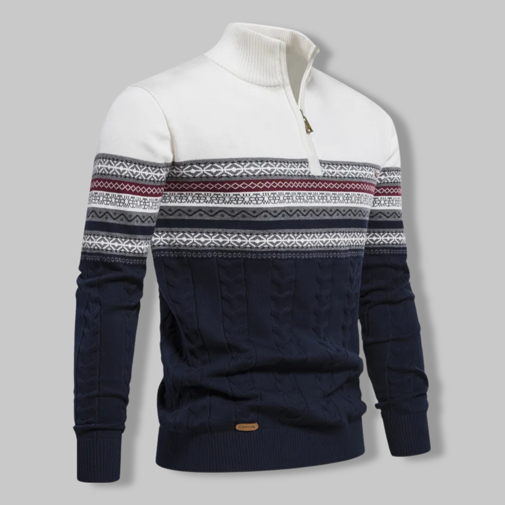 Gemütlicher Herren Gestreifter Zip Pullover für kalte Tage. Warmes Winter Oberteil mit Stil.