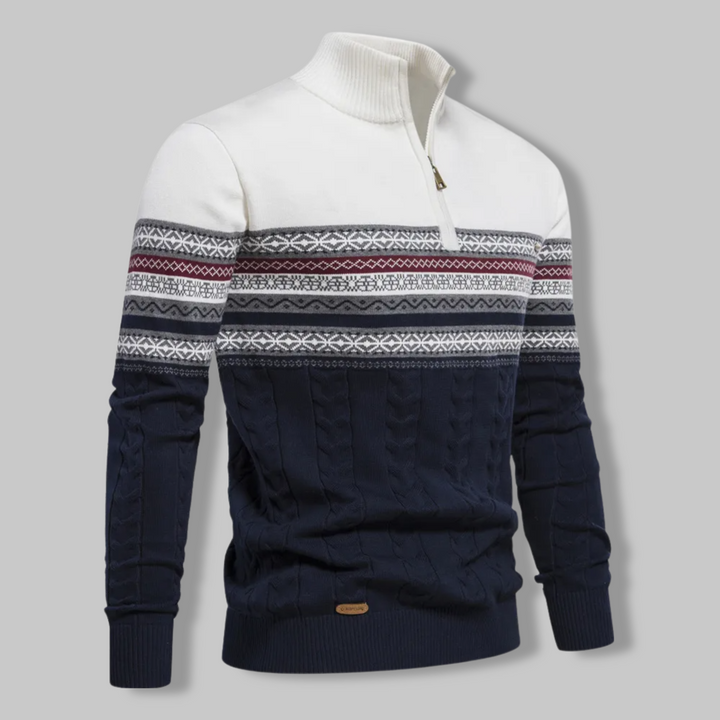 Gemütlicher Herren Gestreifter Zip Pullover für kalte Tage. Warmes Winter Oberteil mit Stil.